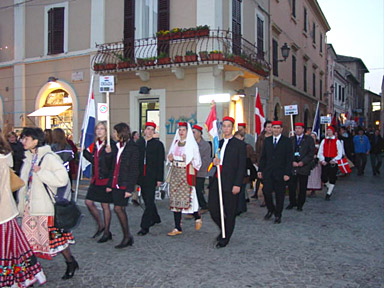 Brightly coloured costumes in the parade