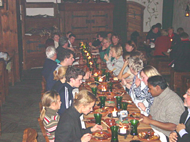 The long communal table in the Olde Hansa Restaurant  