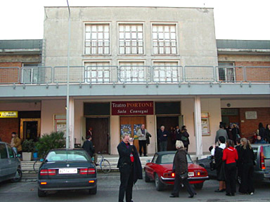 the faēade of the beautiful Teatro Portone in Senigallia