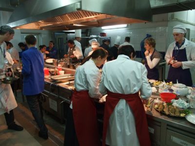 Everyone is busy in the kitchens – It’s getting near time to serve …