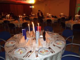 The tables are set of the evenings festivities