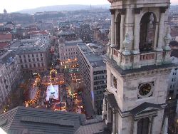 View over Budapest and the market from one of the bell-towers
