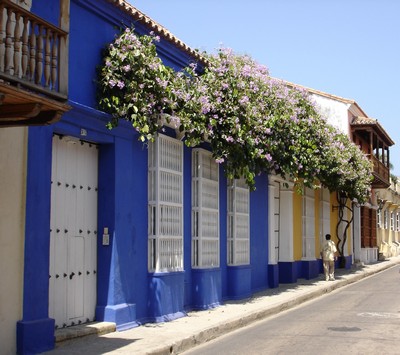 Typical narrow street in enchanting Cartagena