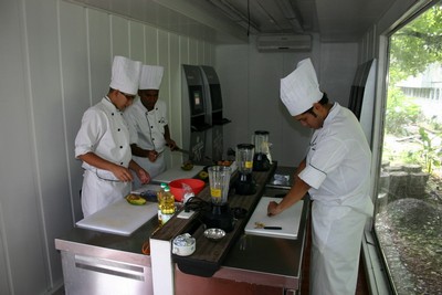 Inside a mobile training kitchen 